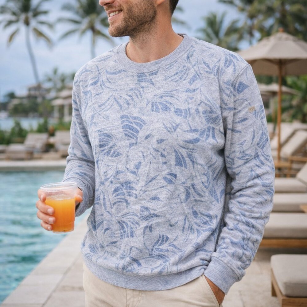Tommy Bahama Man's Best Frond Crew Palms Beach Cotton Pullover Sweater (Size L)